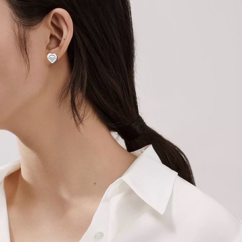 Tiffany & Co. Sterling Heart Stud Earrings - Silver